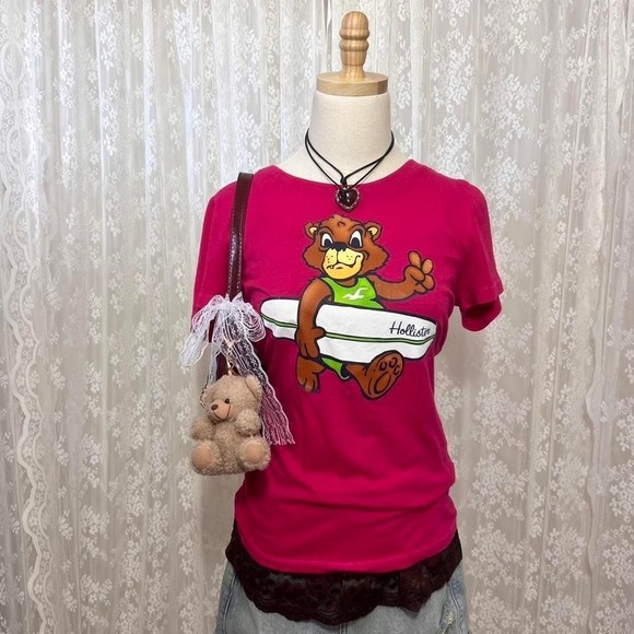 Hollister Co. Tops - Women's Vintage Y2K Hollister Shirt Pink Bear Surfing Size Large